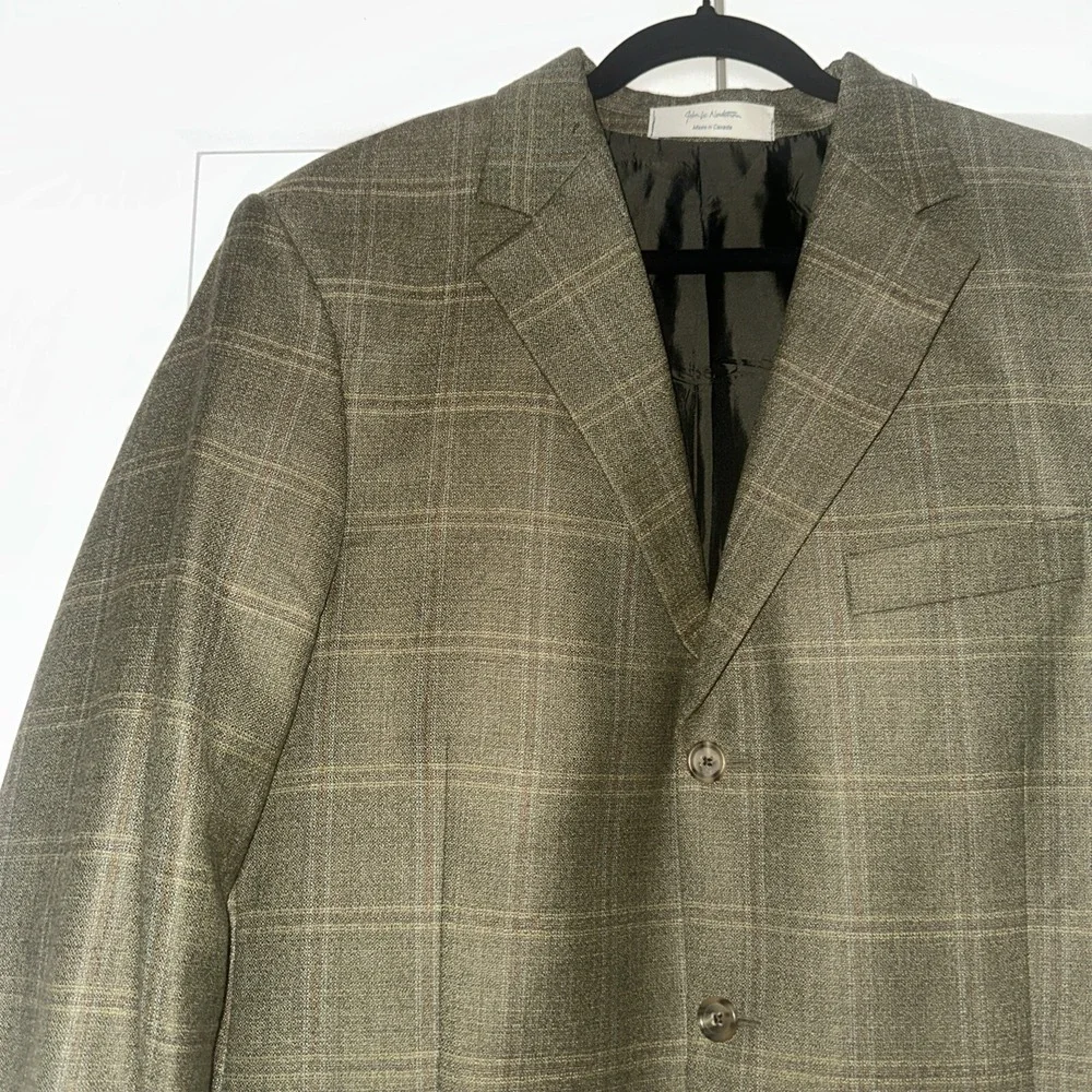 VTG John Nordstrom Sport Coat Mens 43L Tan Brown Plaid Wool Three‎ Button Blazer